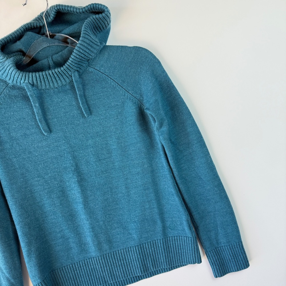 Stio Hooded Sweater Women XS Teal Blue Excellent 100% Merino Wool Pullover 1041 - Picture 2 of 10